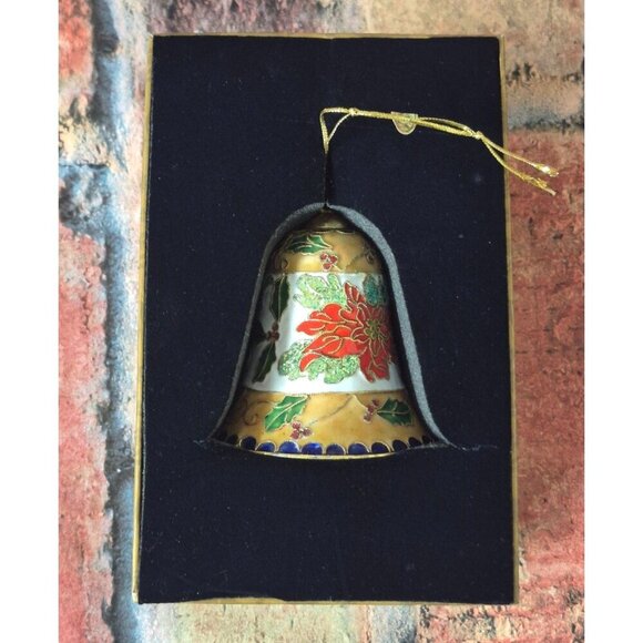 NWT Vintage Home for the Holidays Cloisonne Christmas Bell Poinsette & Holly Dec - Picture 5 of 9